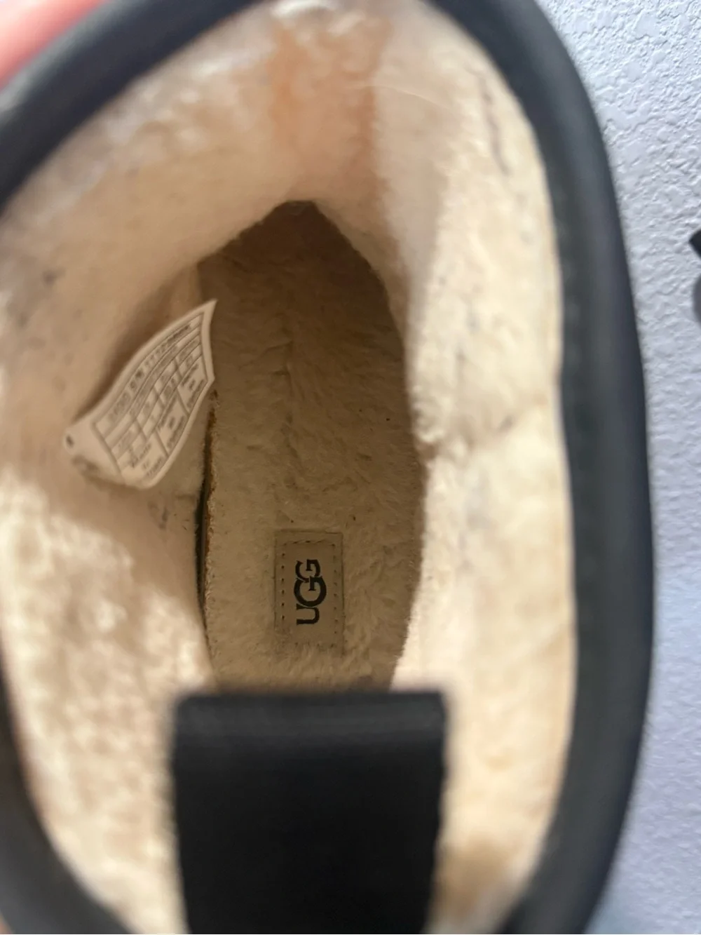 UGG Cream Shearling Short Rain Boot with Black Trim